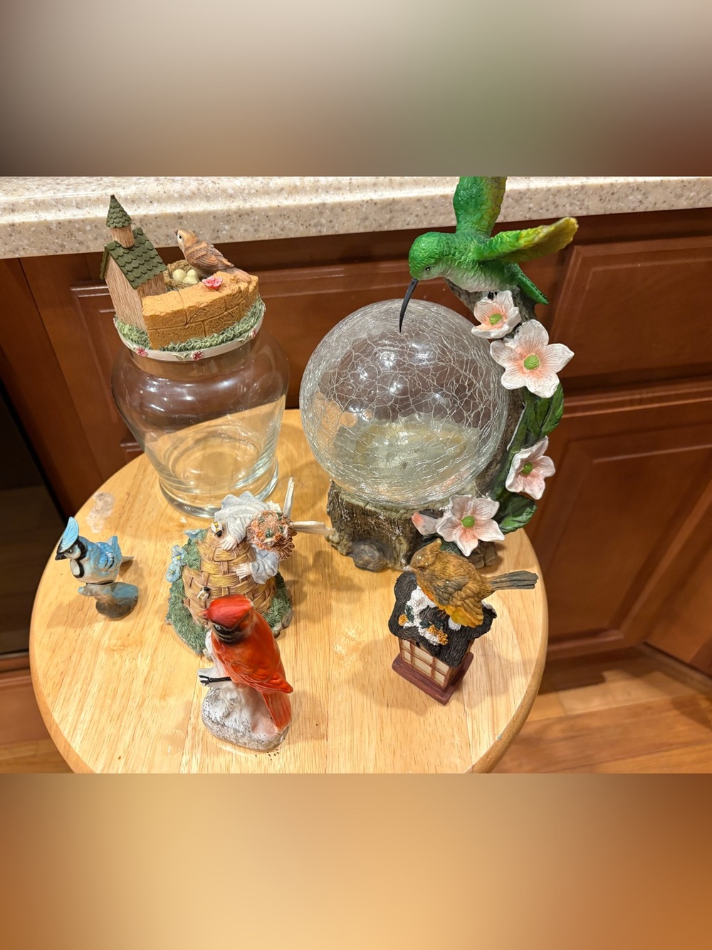6 piece Decorative Glass Globe with Green Hummingbird Accent - Home Accents